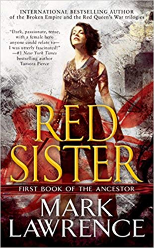 The front cover of Red Sister, with Nona taking most of the cover holding a sword in a defying pose.