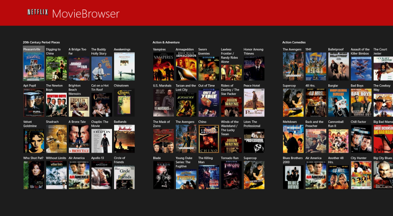 A Netflix movie browser Windows 8 app screenshot